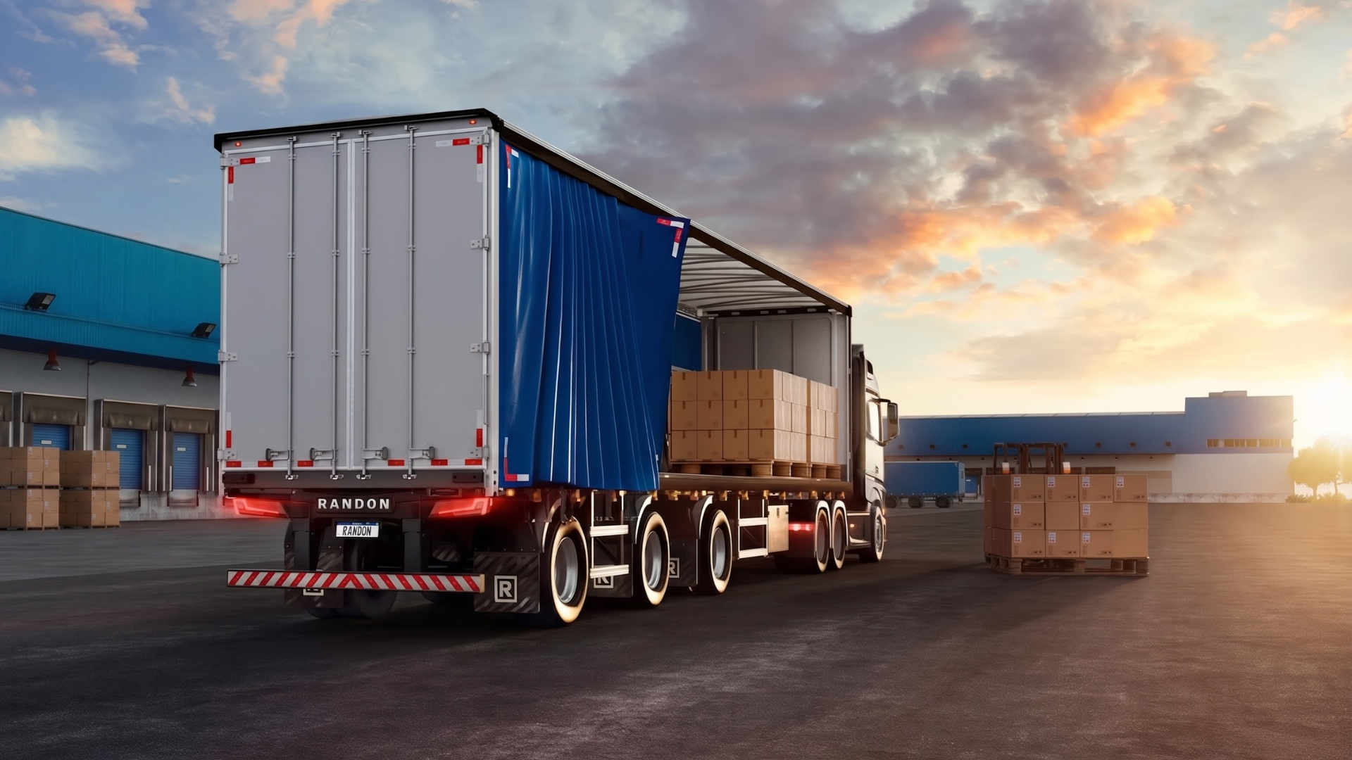 Carreta sider no pátio ao pôr do sol